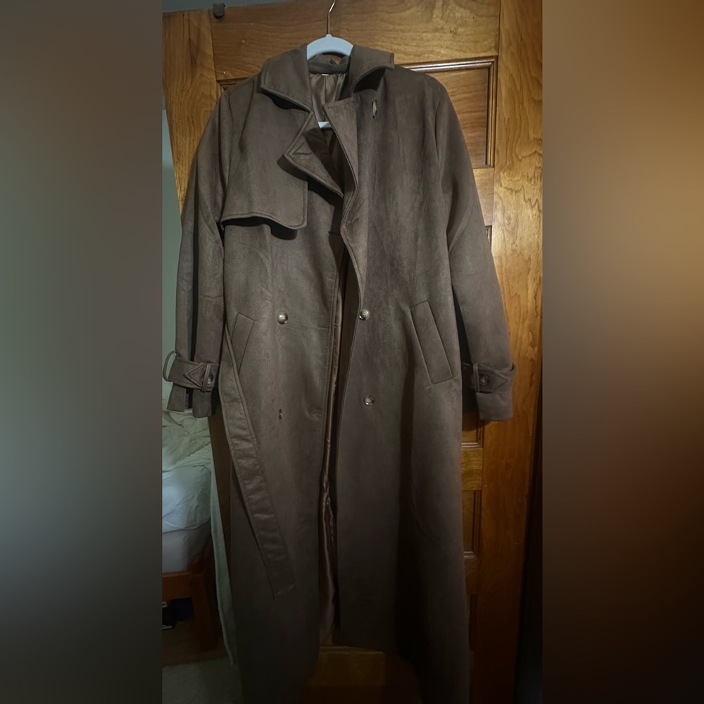 Chocolate Brown Suede Trench Coat